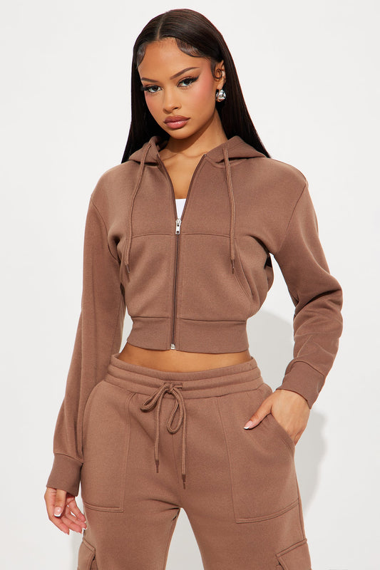 Kinsley Cropped Hoodie - Brown