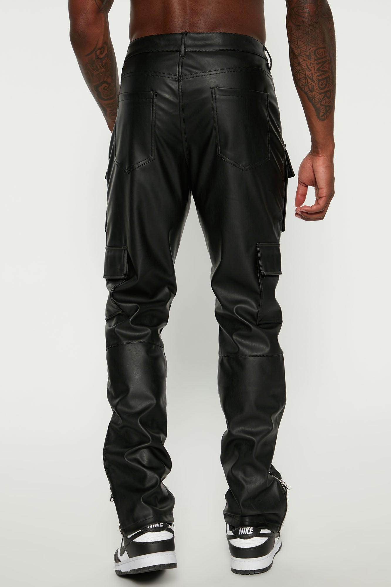 Zip It Faux Leather Slim Cargo Pants - Black