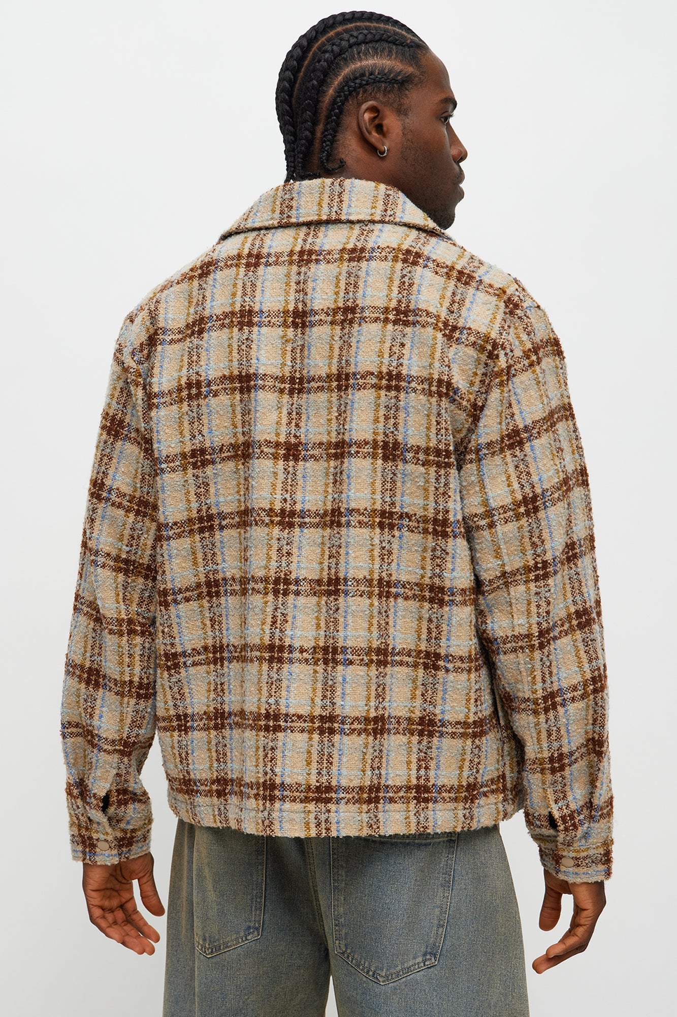 Textured Plaid Zip Jacket - Brown/combo