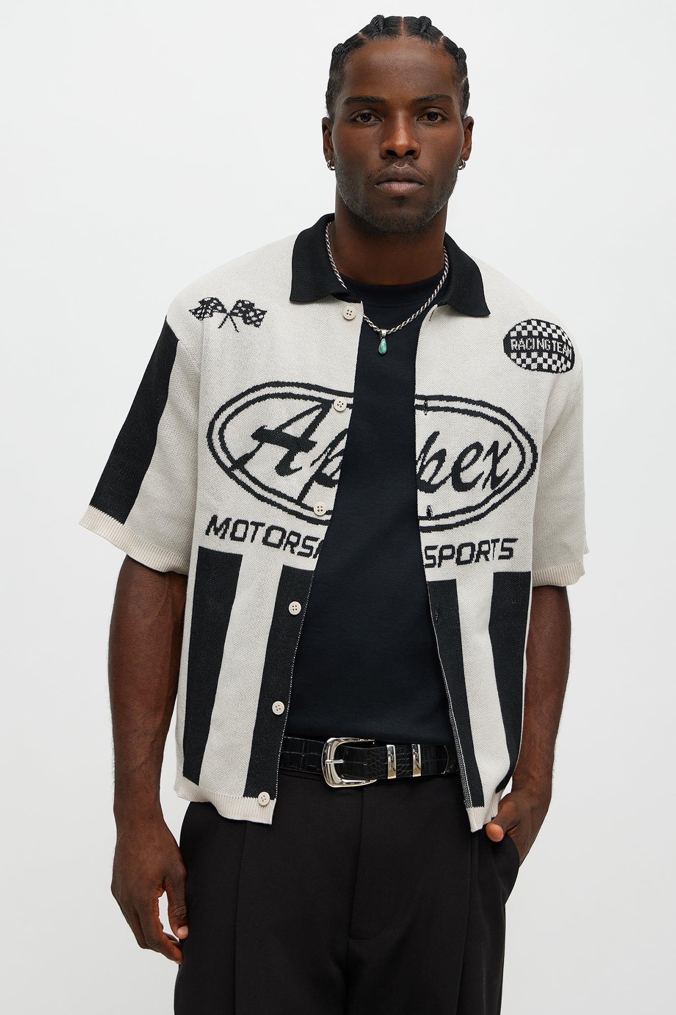 Relaxed Faux Button Up Shirt - Cream/combo