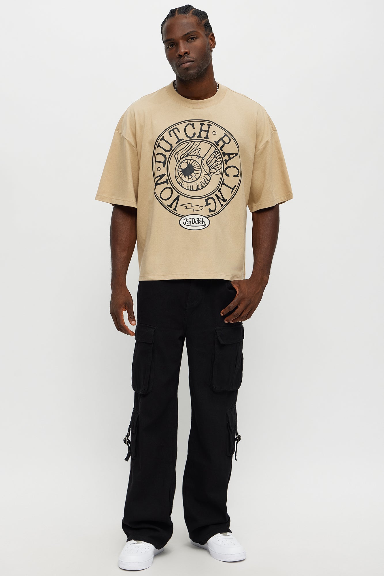 Oversized Cropped Von Dutch Racing Tee - Olive