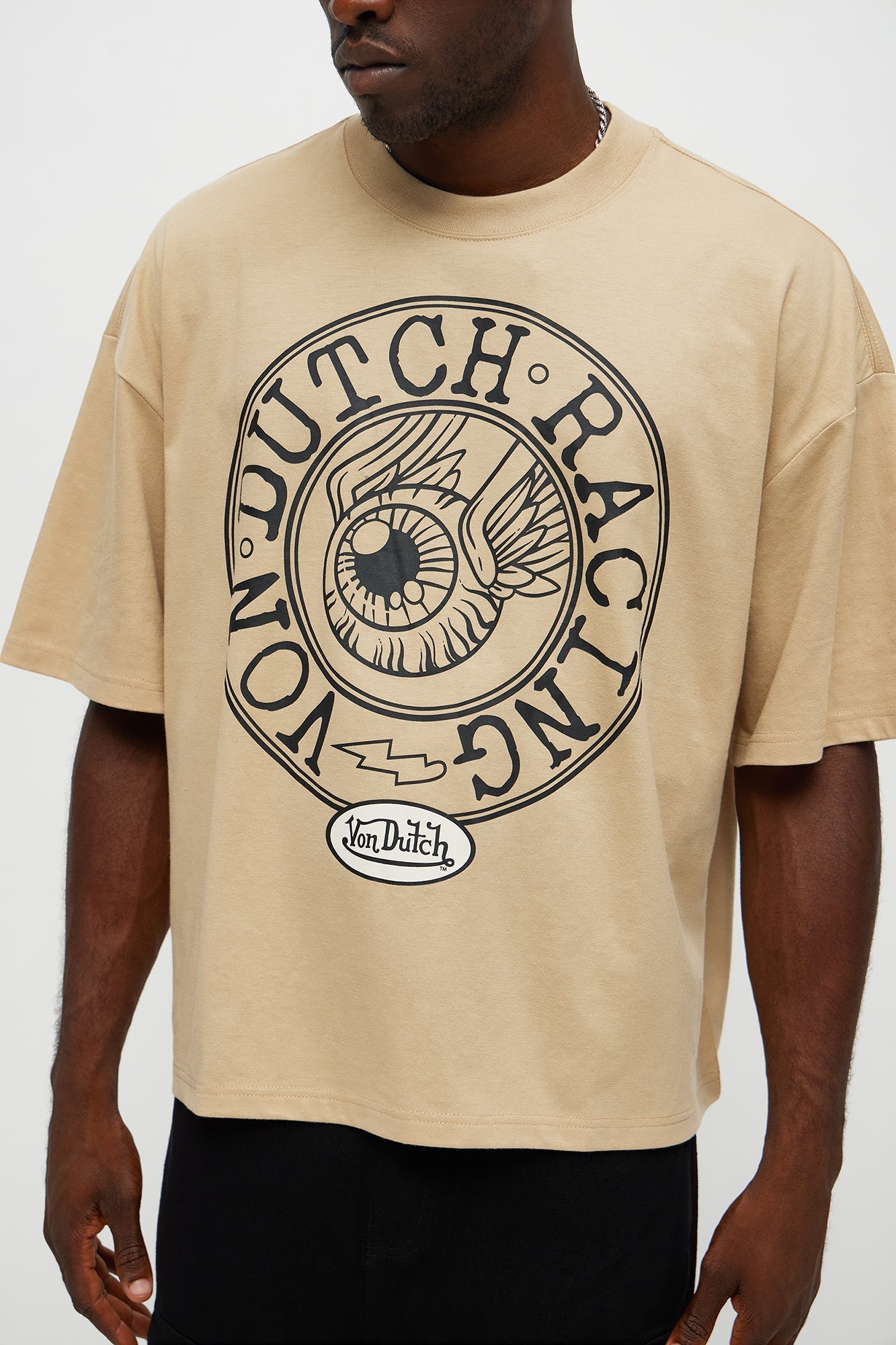 Oversized Cropped Von Dutch Racing Tee - Olive