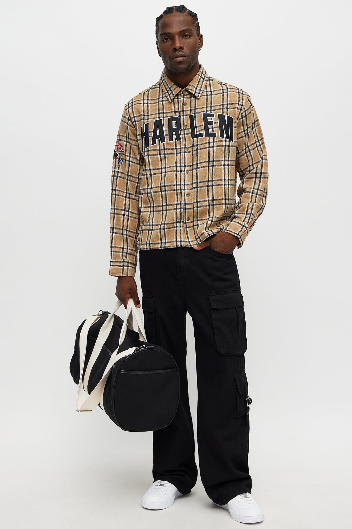 Relaxed fit Harlem Plaid Long Sleeve Button Up - Brown Combo