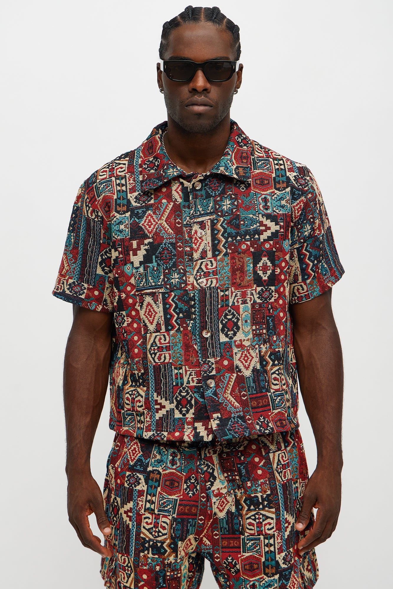 Regular Fit Aztec Full Button Up Shirt - Multi Color