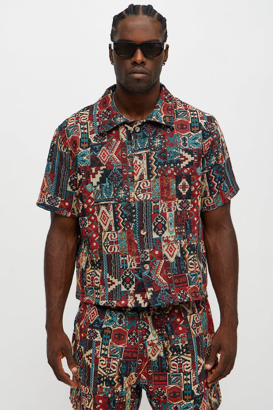 Regular Fit Aztec Full Button Up Shirt - Multi Color