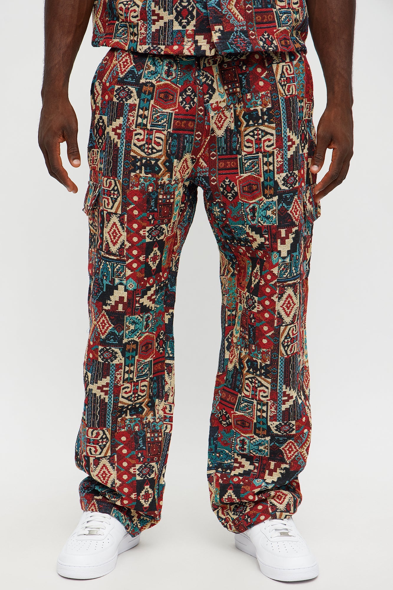 Baggy Aztec Tapestry Cargo Pants - Multi Color