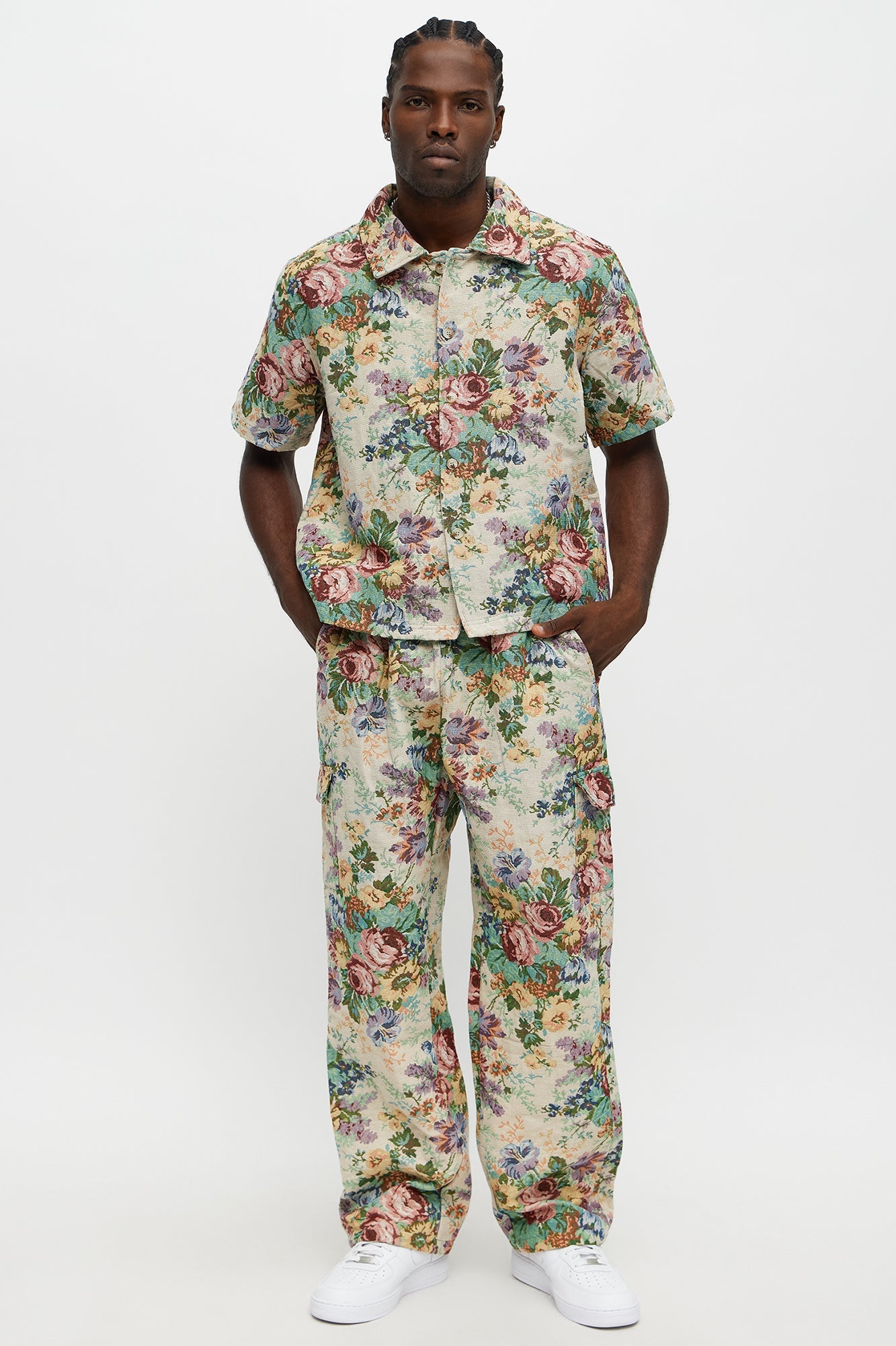 Baggy Rose Tapestry Cargo Pants - Multi Color