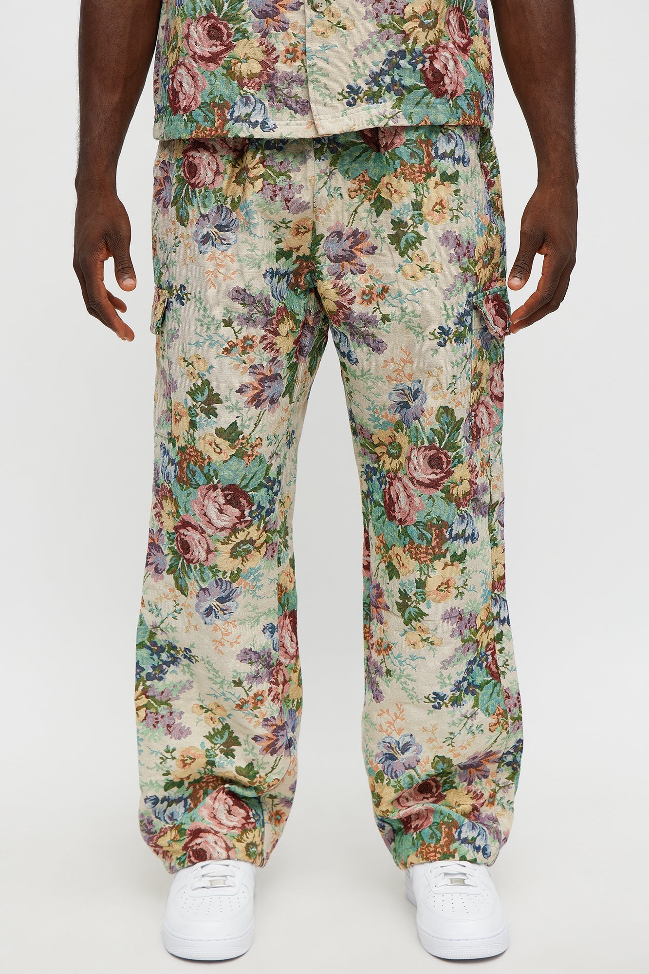 Baggy Rose Tapestry Cargo Pants - Multi Color