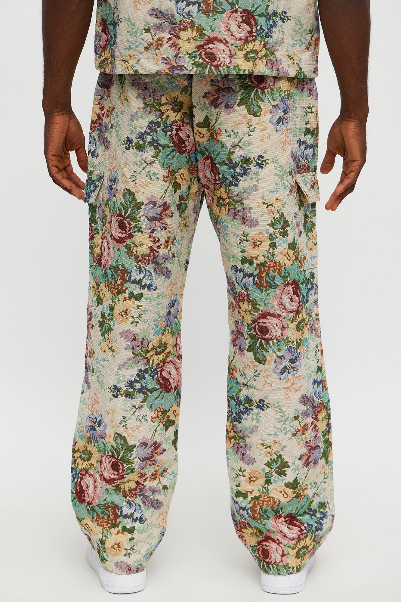 Baggy Rose Tapestry Cargo Pants - Multi Color