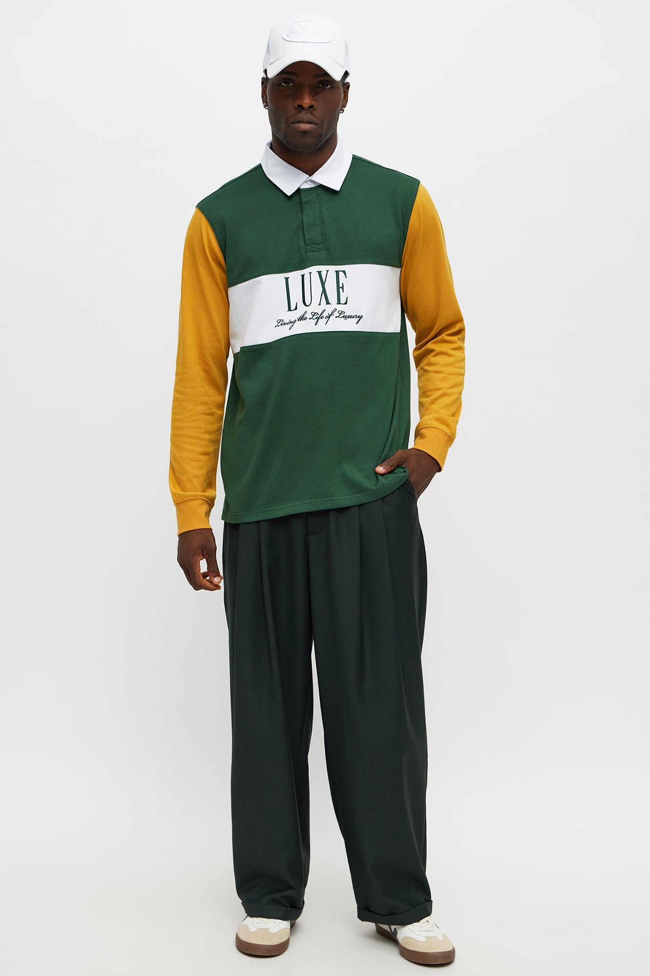 Luxe Long Sleeve Polo - Green/combo