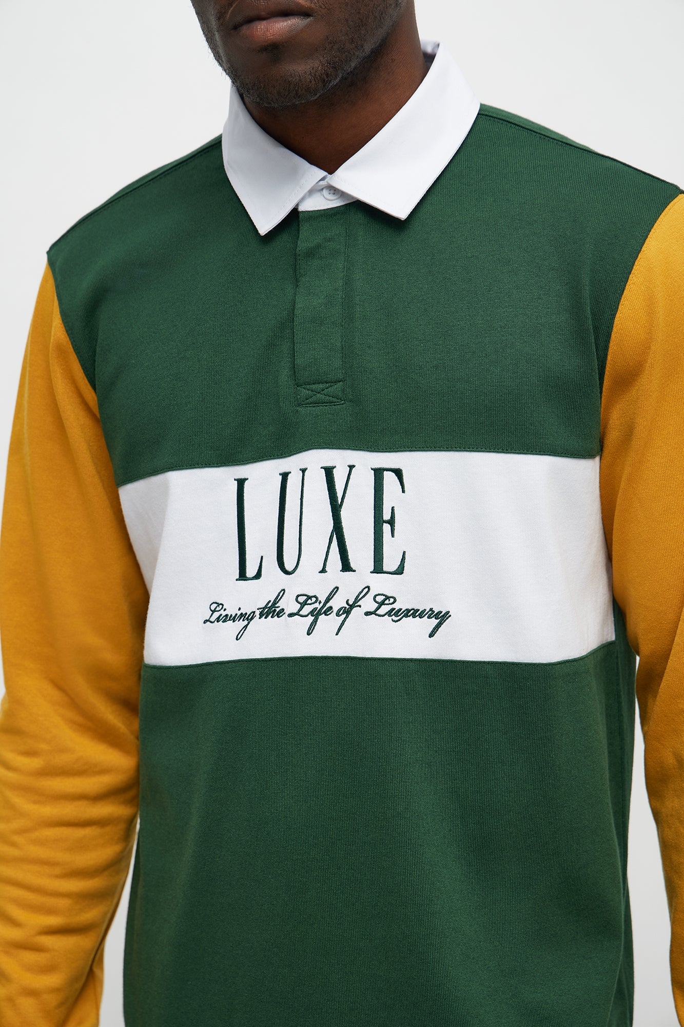 Luxe Long Sleeve Polo - Green/combo
