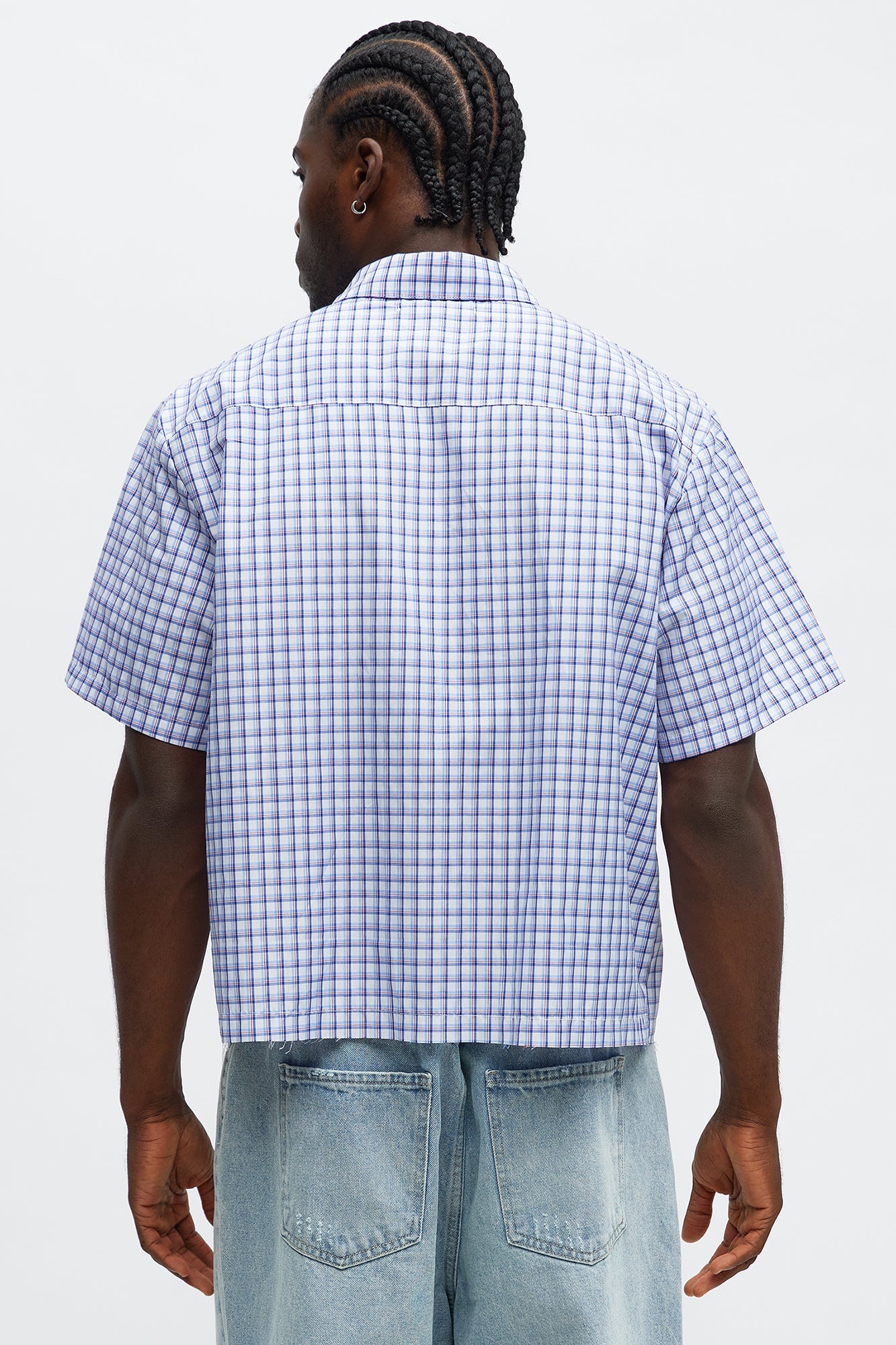 Cropped In Shorties We Trust Button Up Shirt - Blue/combo