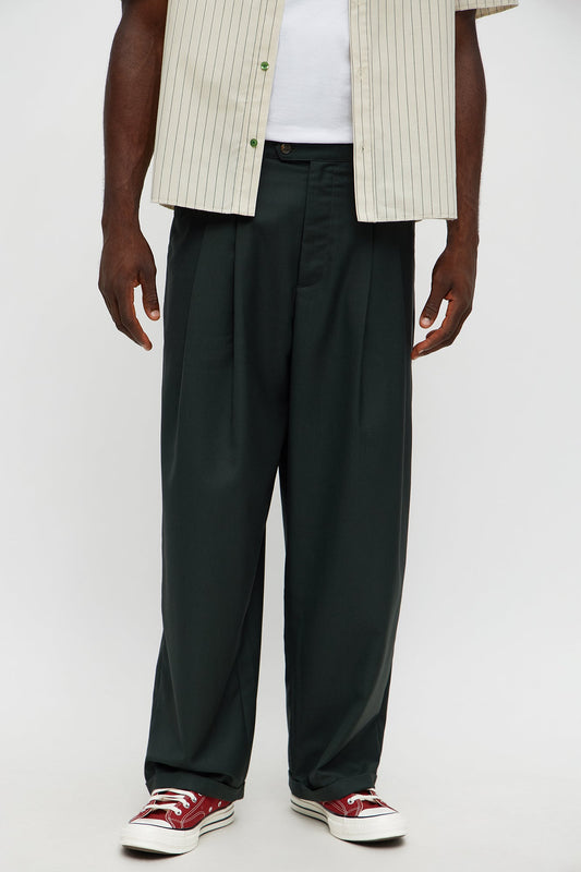 Baggy Pleated Everyday Trouser - Olive