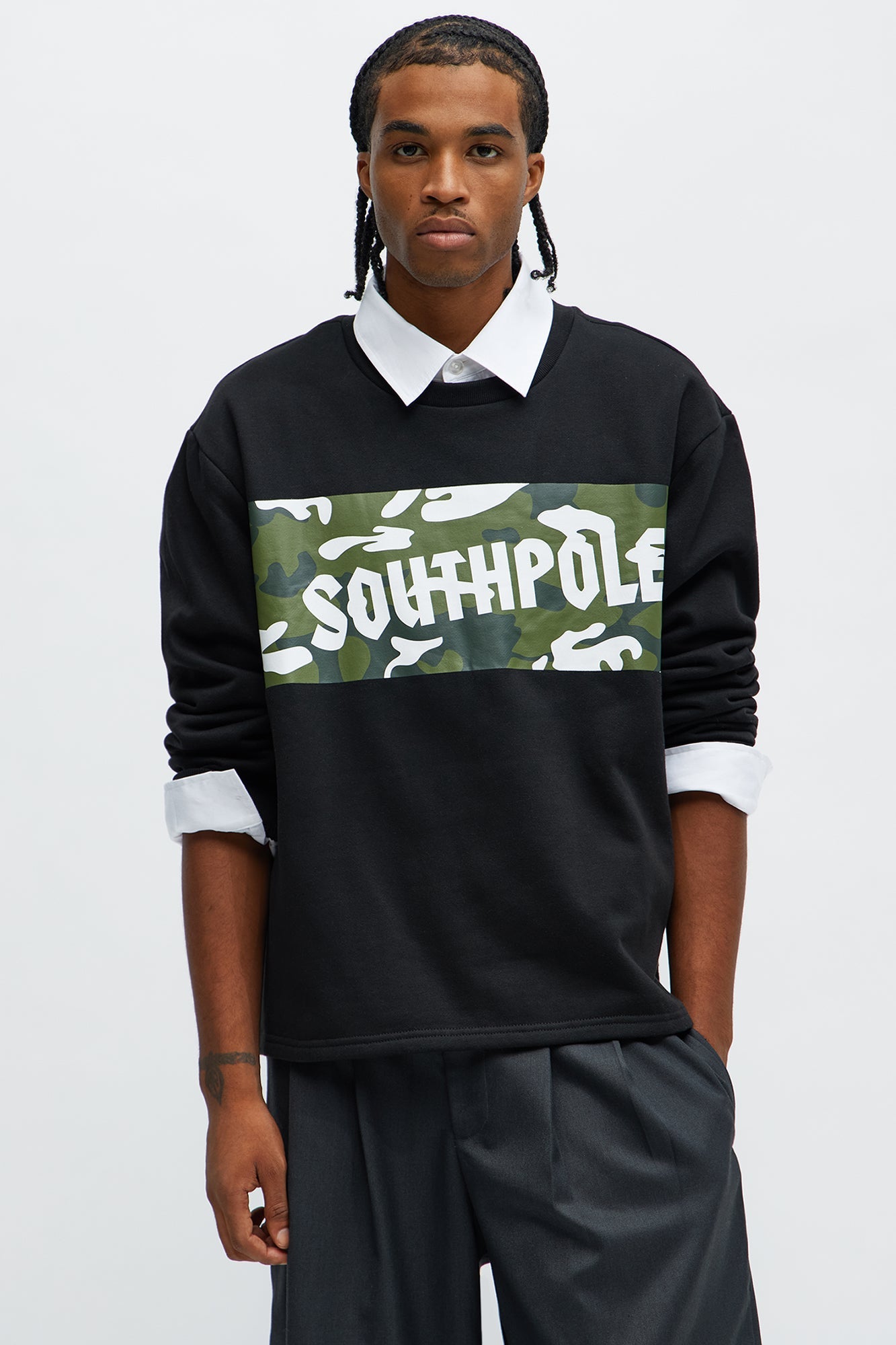 Southpole Camo Panel Sweatshirt - Black