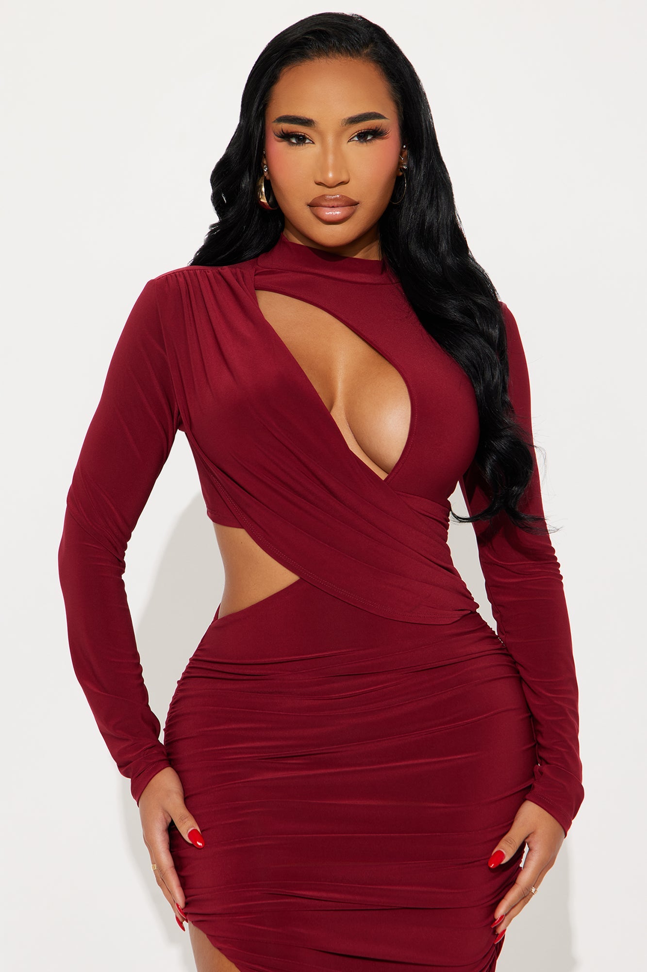 In Your Dreams Ruched Maxi Dress - Burgundy