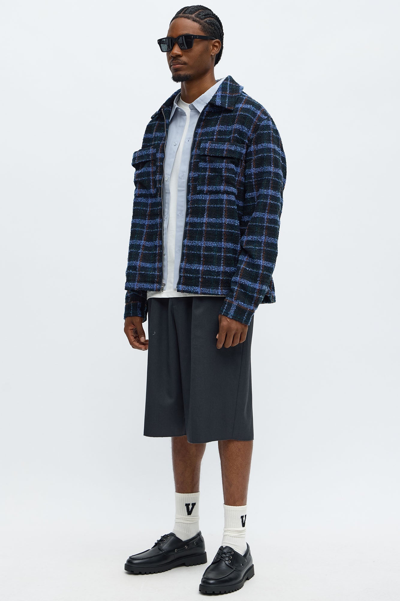 Textured Plaid Zip Jacket - Blue/combo