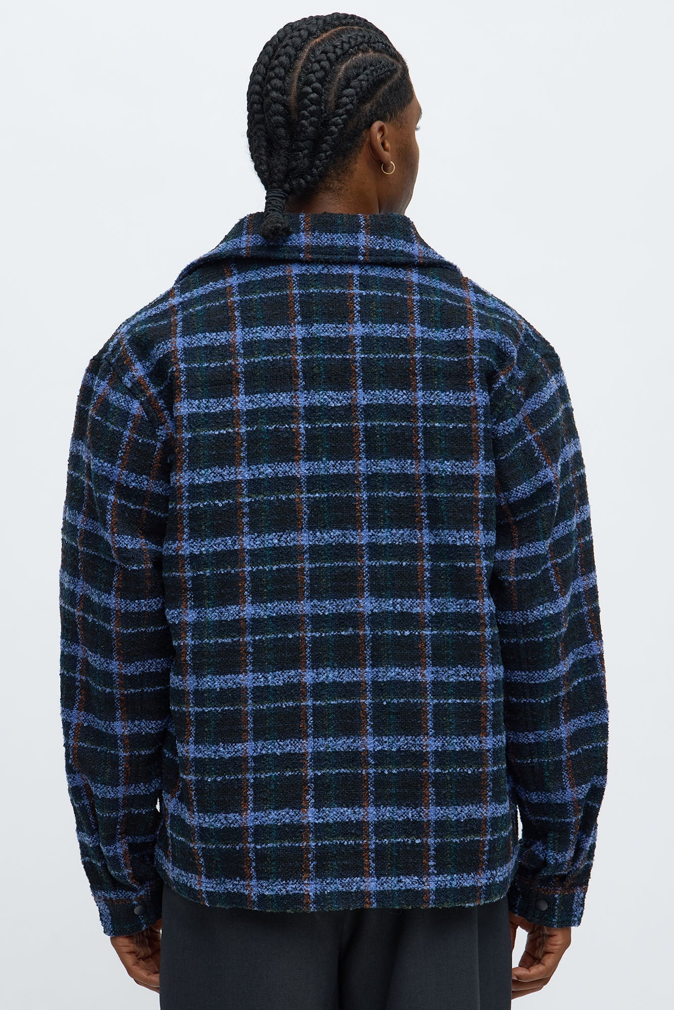 Textured Plaid Zip Jacket - Blue/combo