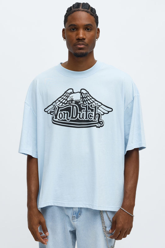 Oversized Cropped Von Dutch Classic Wings Tee - Light Blue