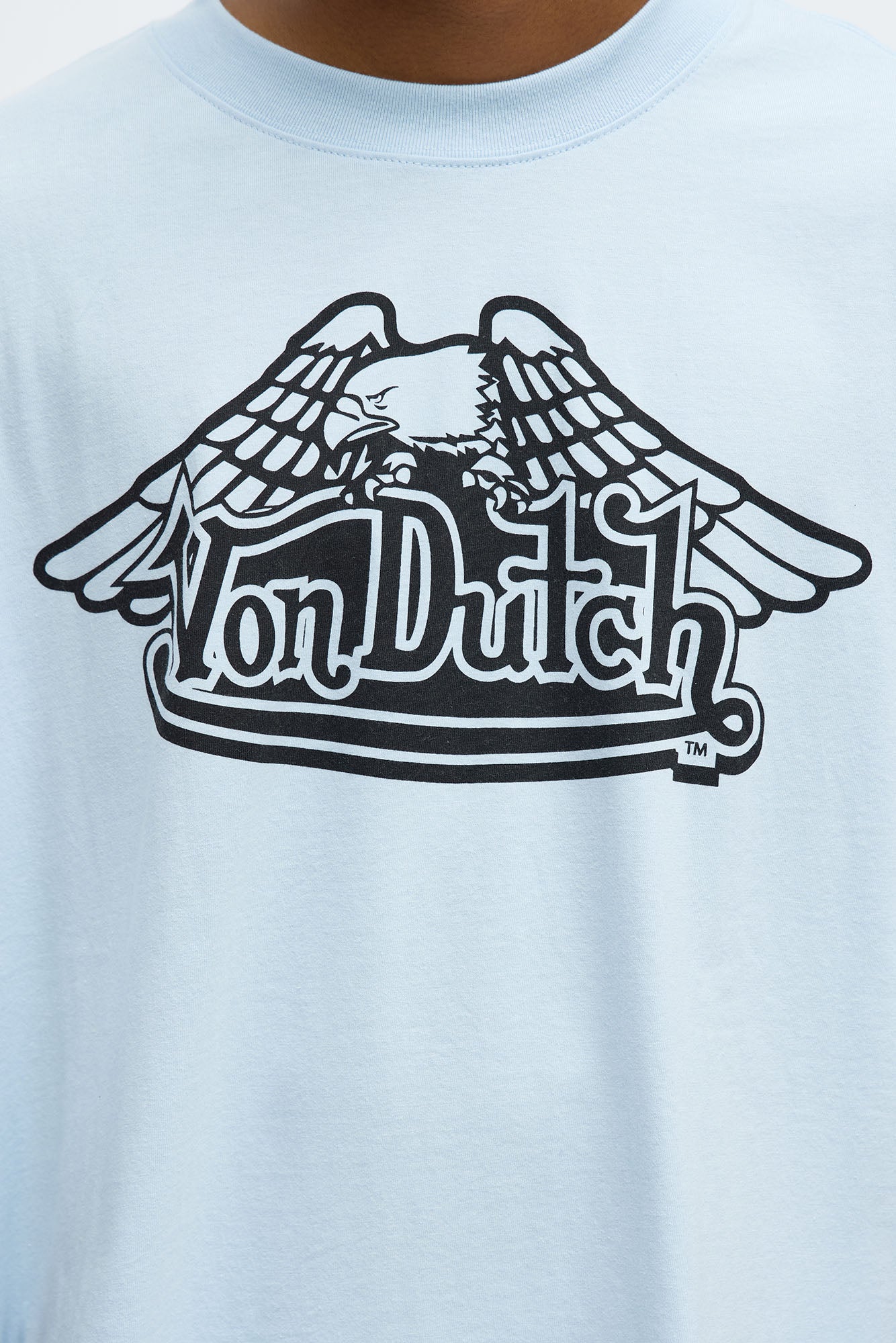 Oversized Cropped Von Dutch Classic Wings Tee - Light Blue