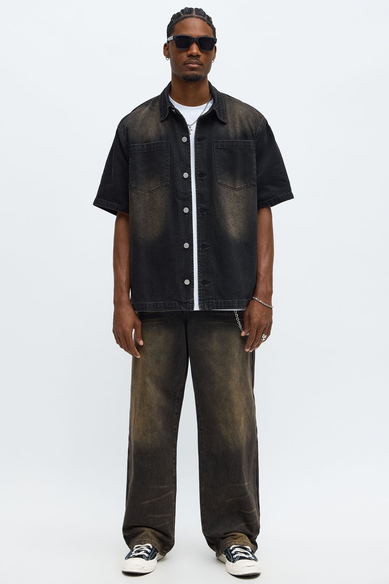 Washed Denim Button Up  - Black