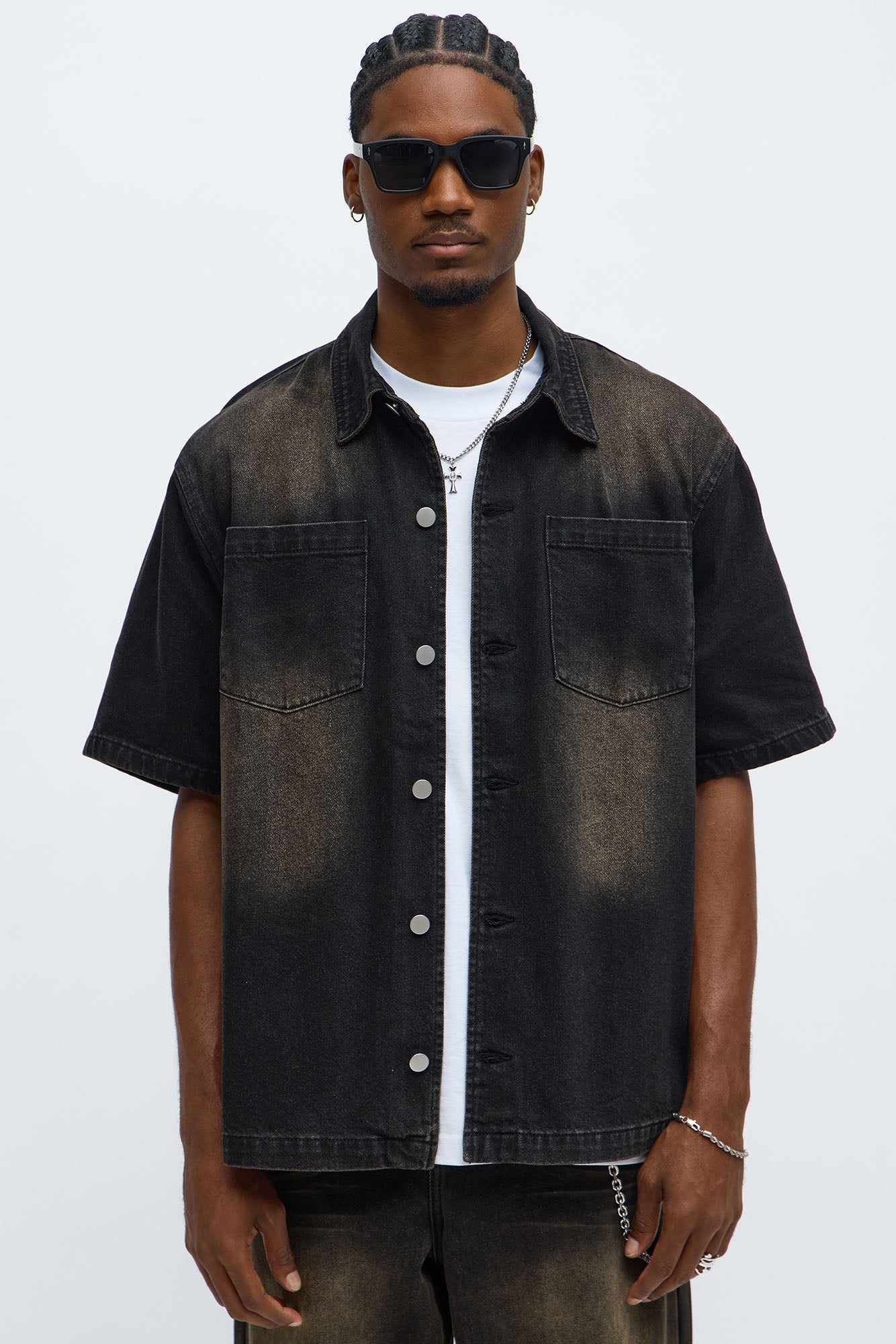 Washed Denim Button Up  - Black