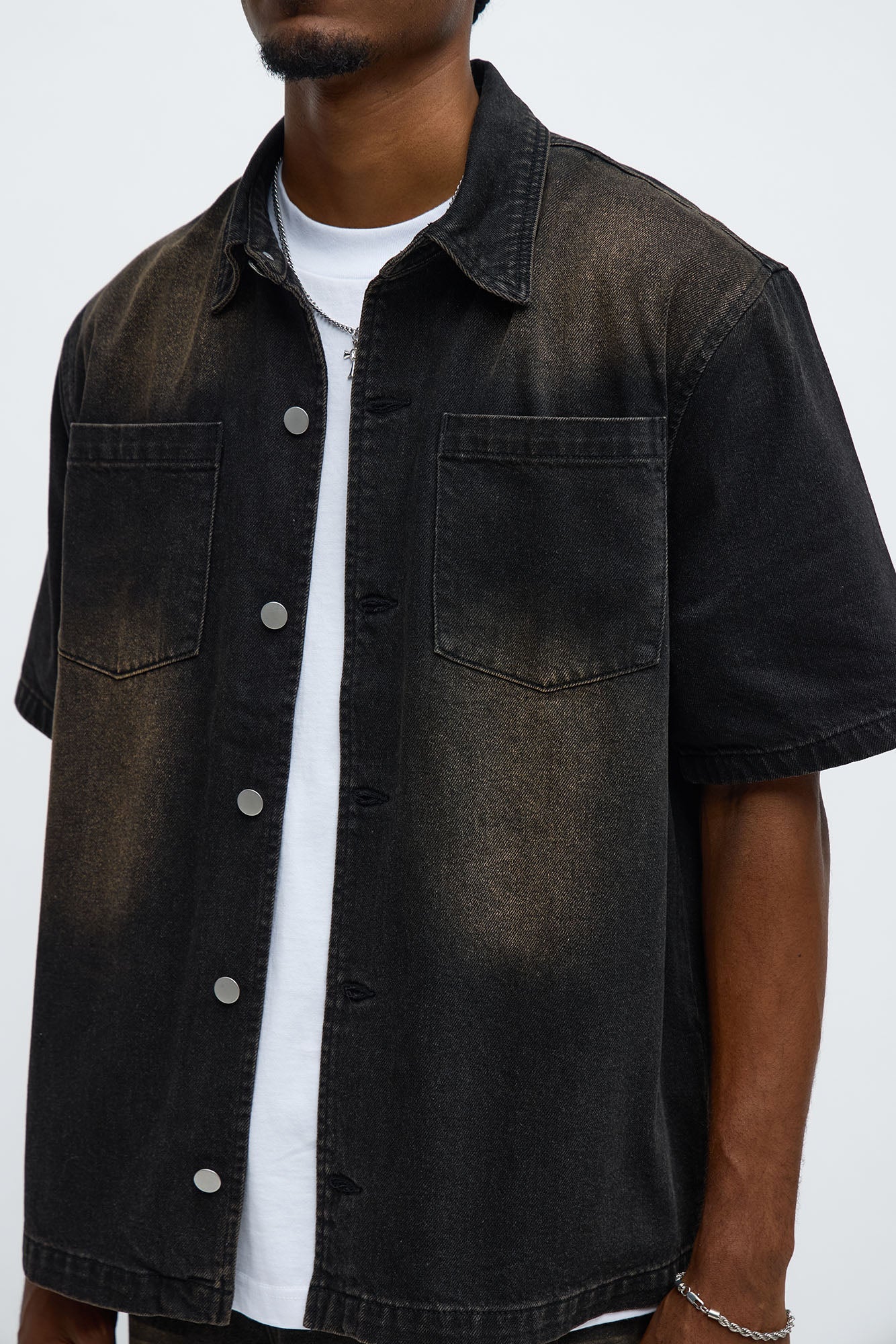 Washed Denim Button Up  - Black