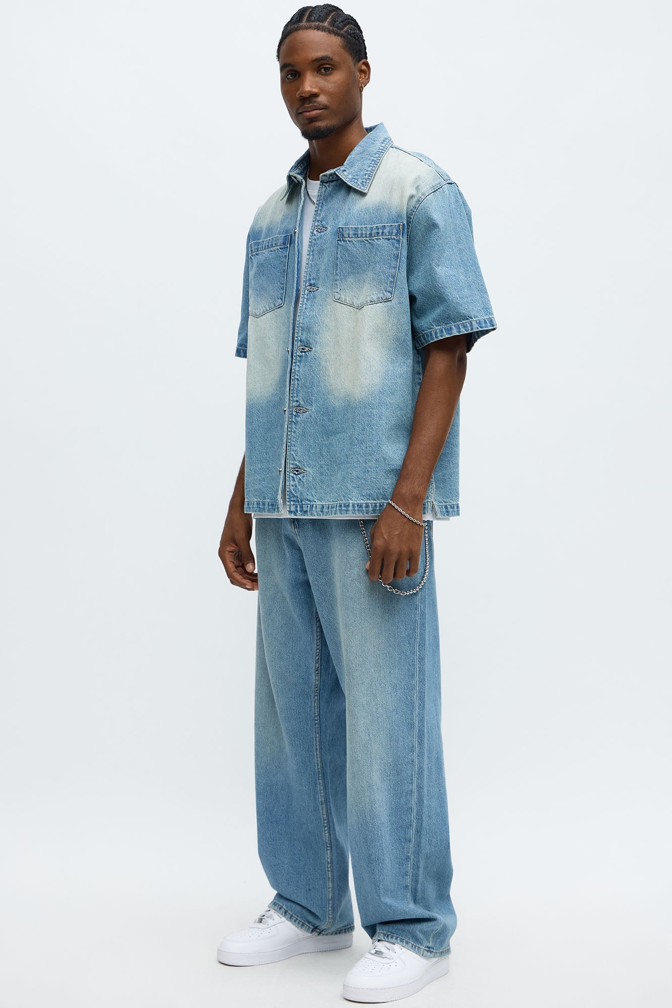 Washed Denim Button Up  - Light Blue