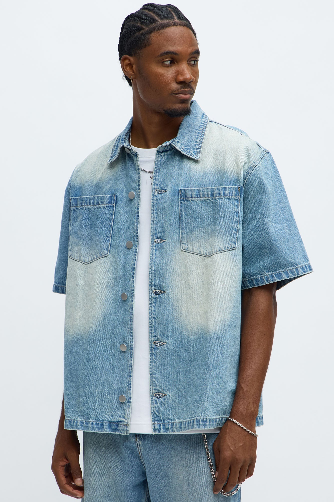 Washed Denim Button Up  - Light Blue