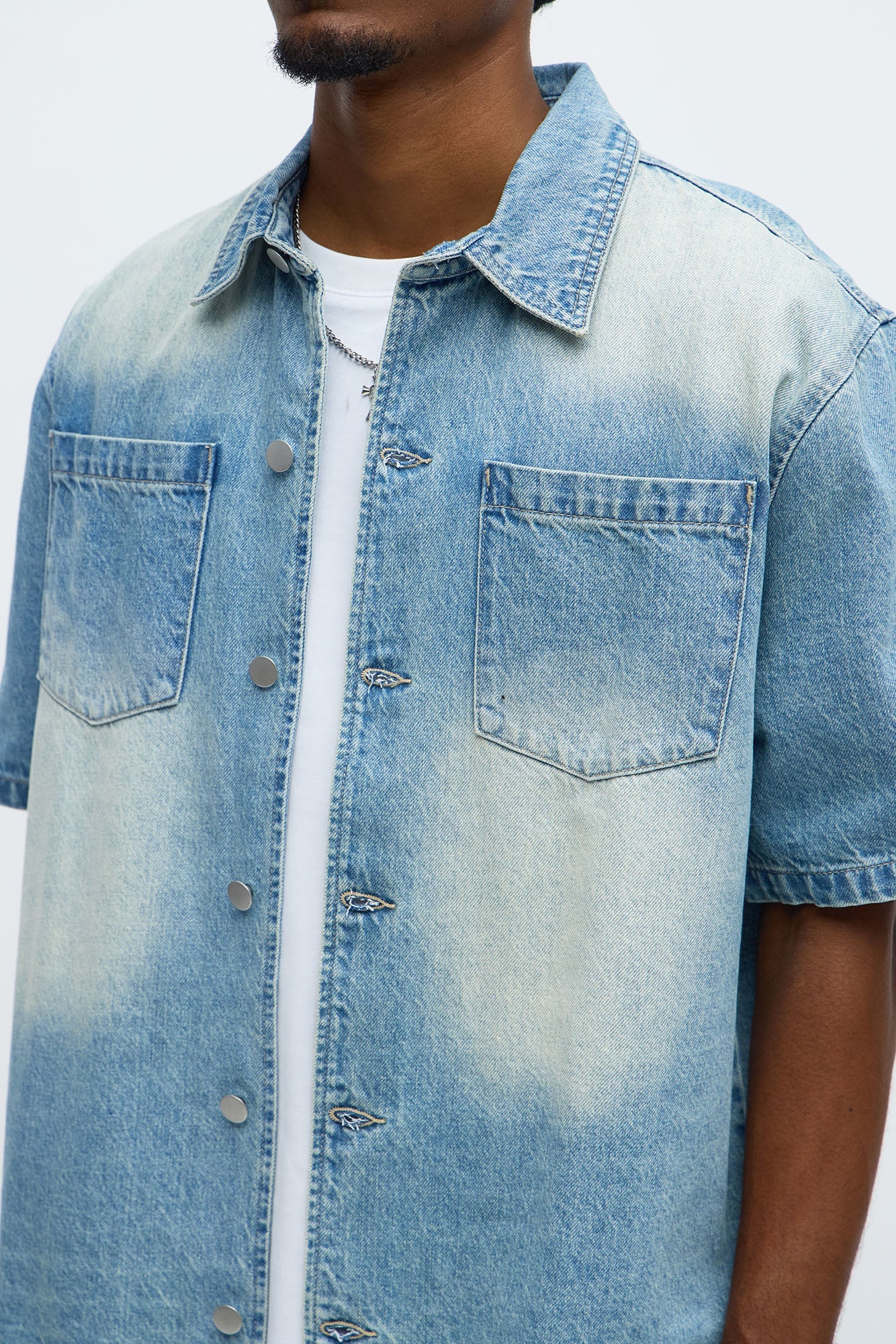 Washed Denim Button Up  - Light Blue