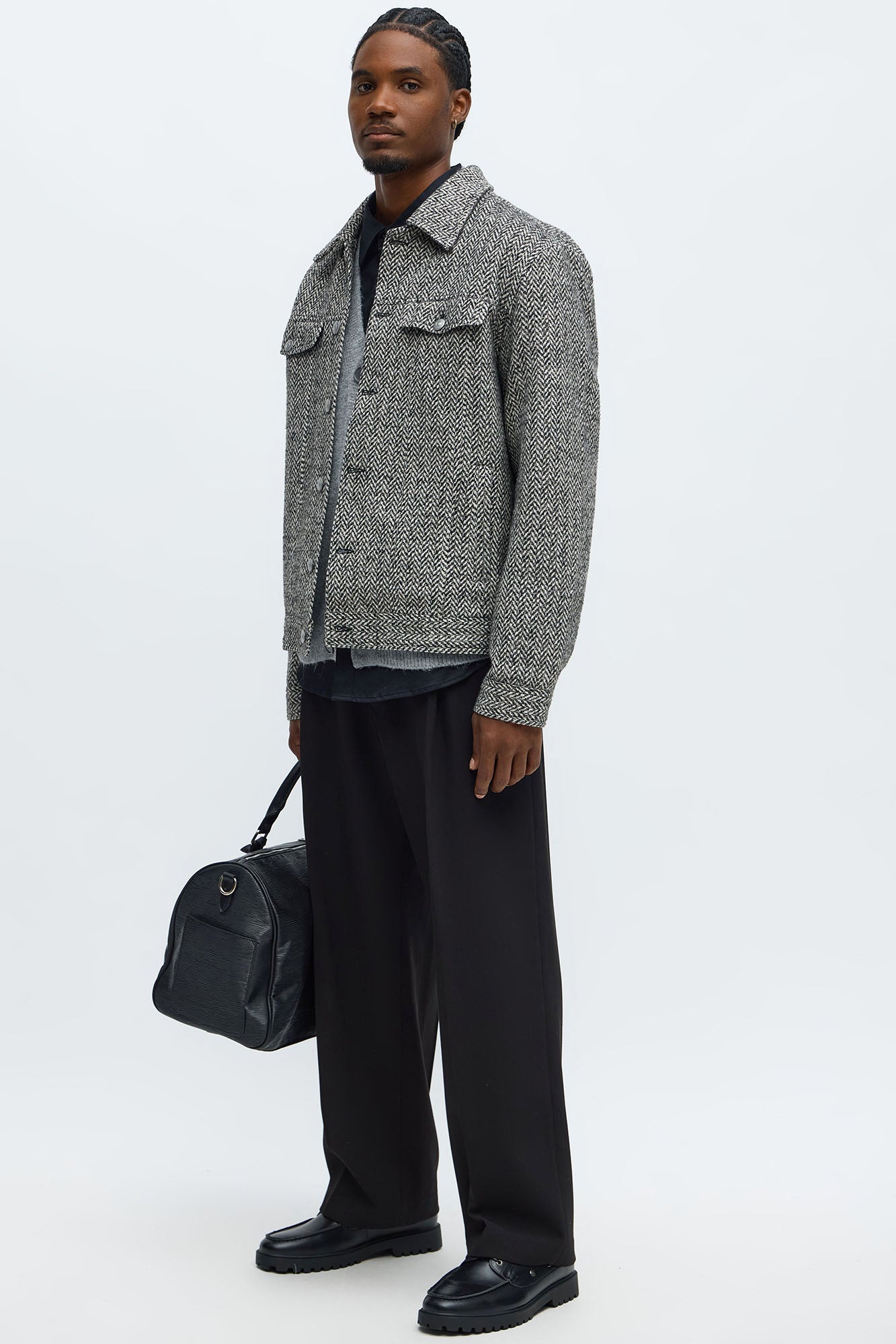 Hustler Herringbone Tweed Trucker Jacket - Grey/combo