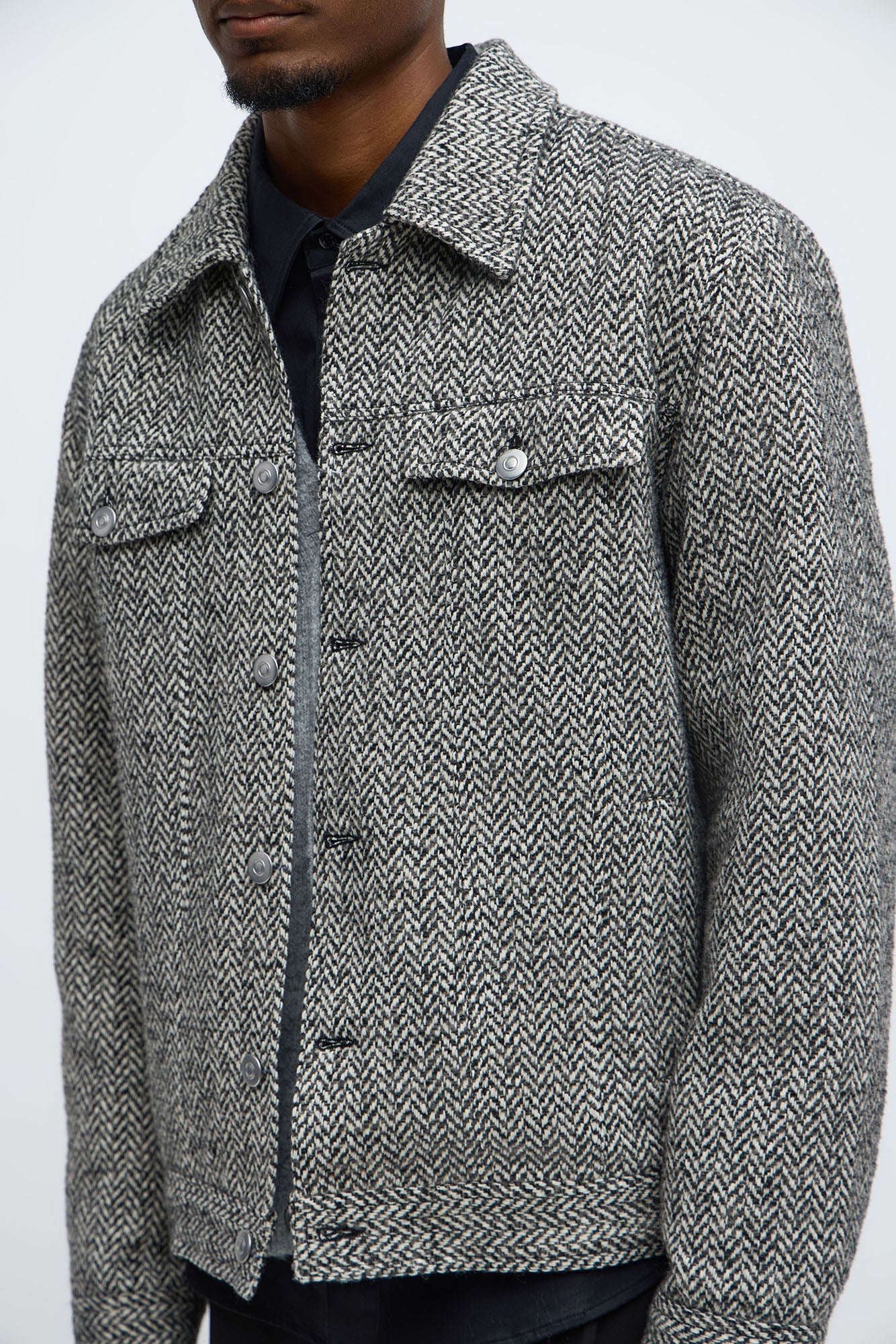 Hustler Herringbone Tweed Trucker Jacket - Grey/combo