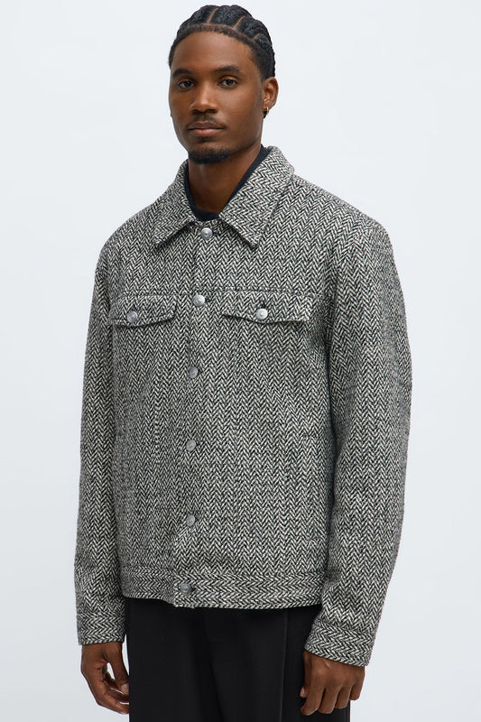 Hustler Herringbone Tweed Trucker Jacket - Grey/combo