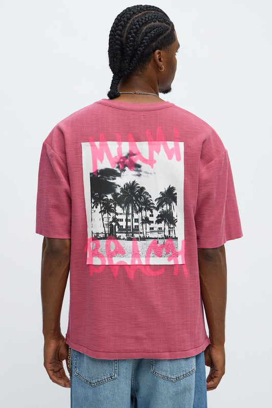 Relaxed Miami Beach Spray Paint Tee - Pink