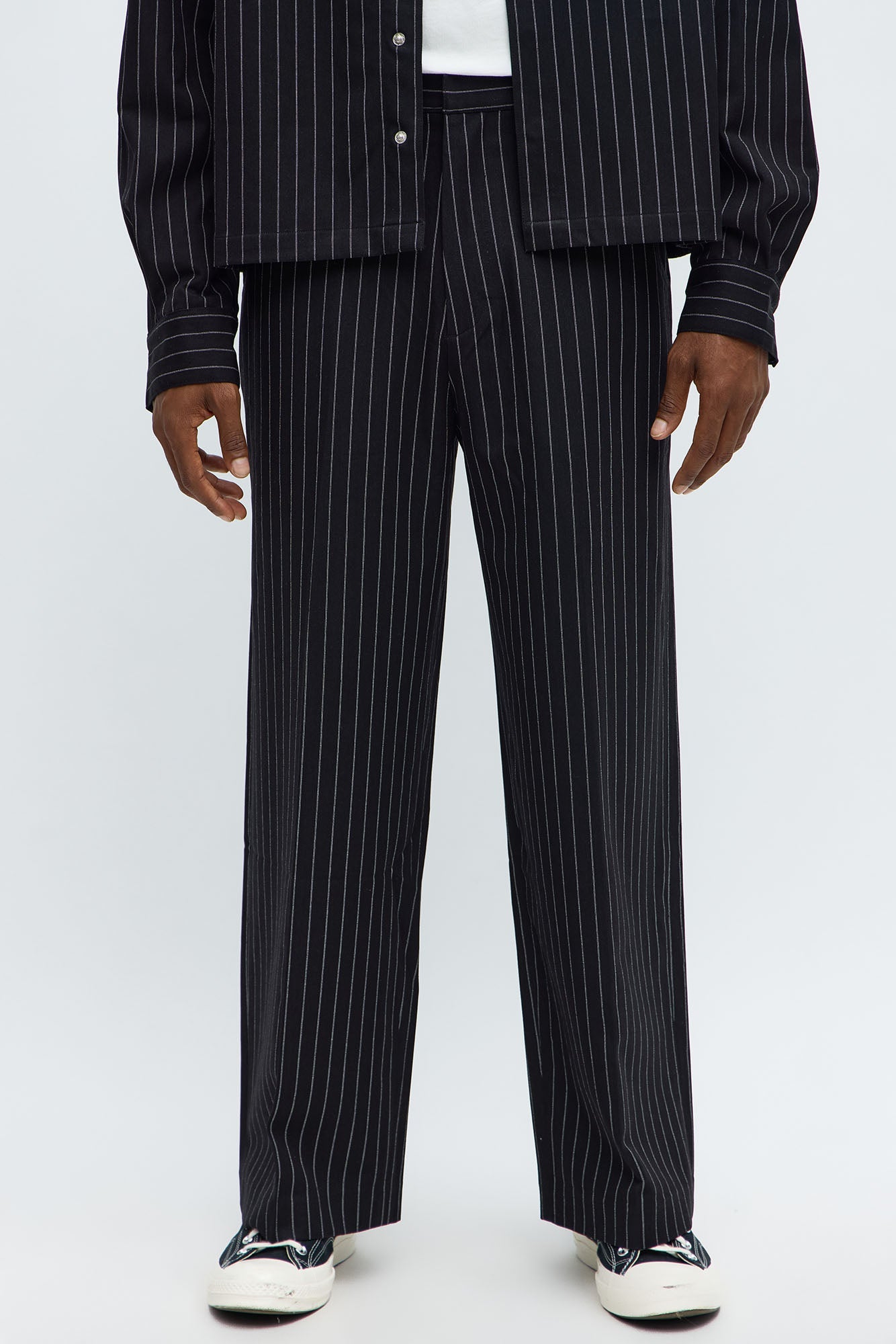 Wide Leg Straight Striped Trouser - Black