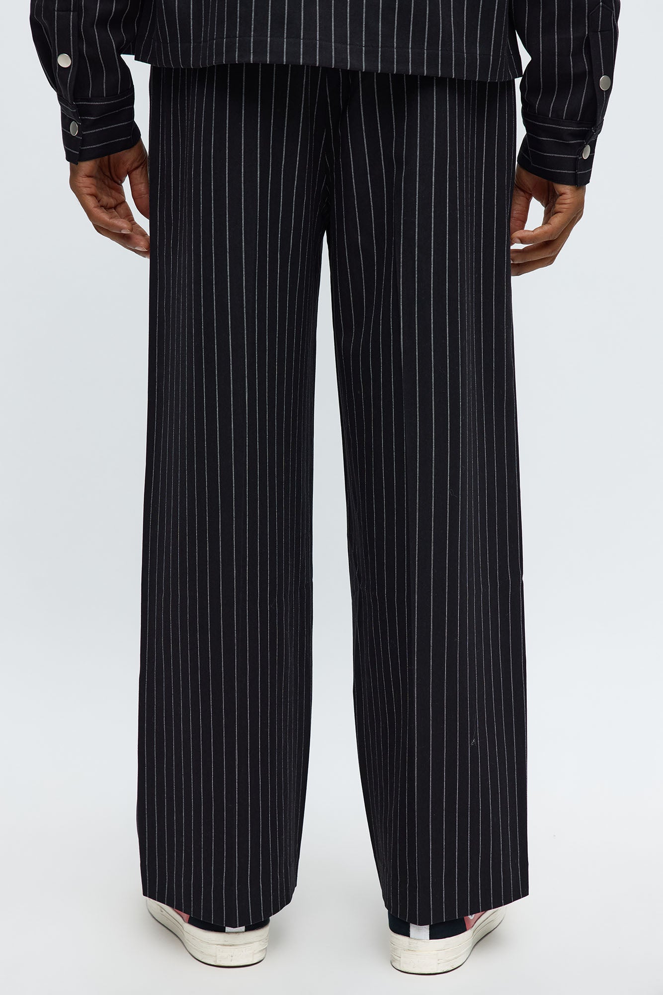 Wide Leg Straight Striped Trouser - Black