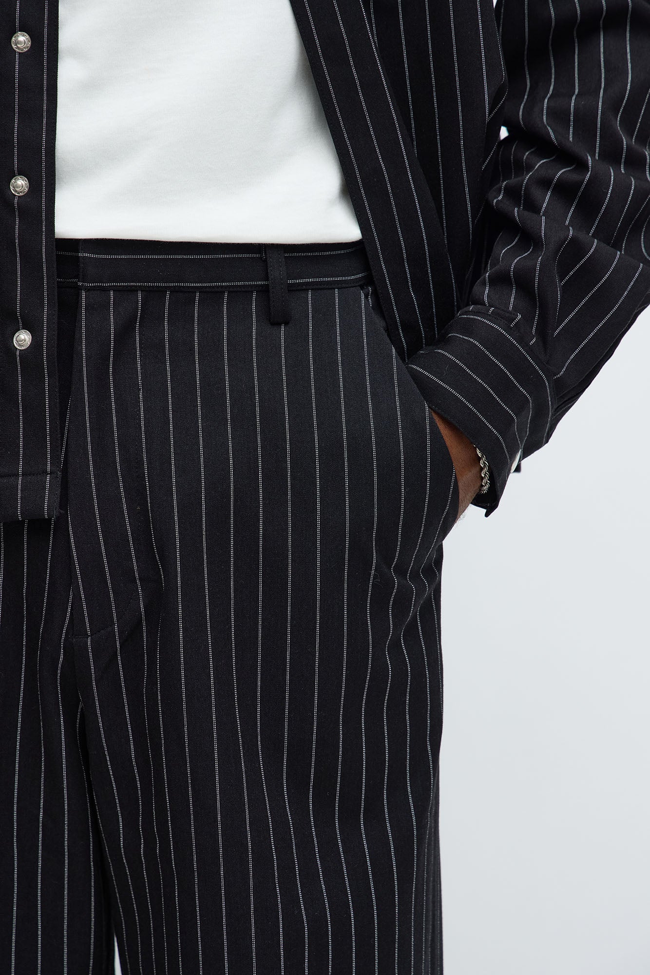 Wide Leg Straight Striped Trouser - Black