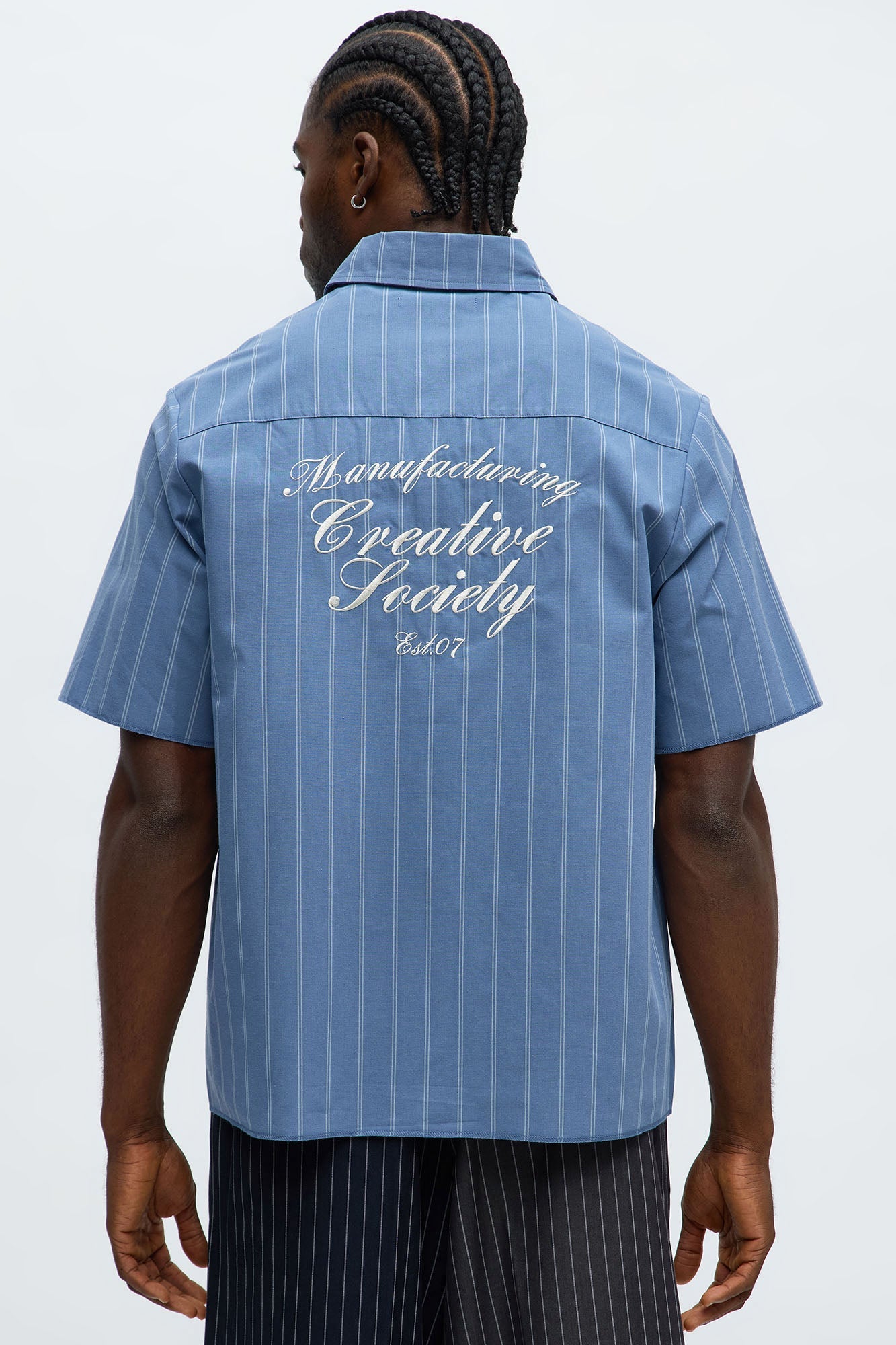 Creative Society Raw Hem Mechanic Button Up Shirt  - Blue