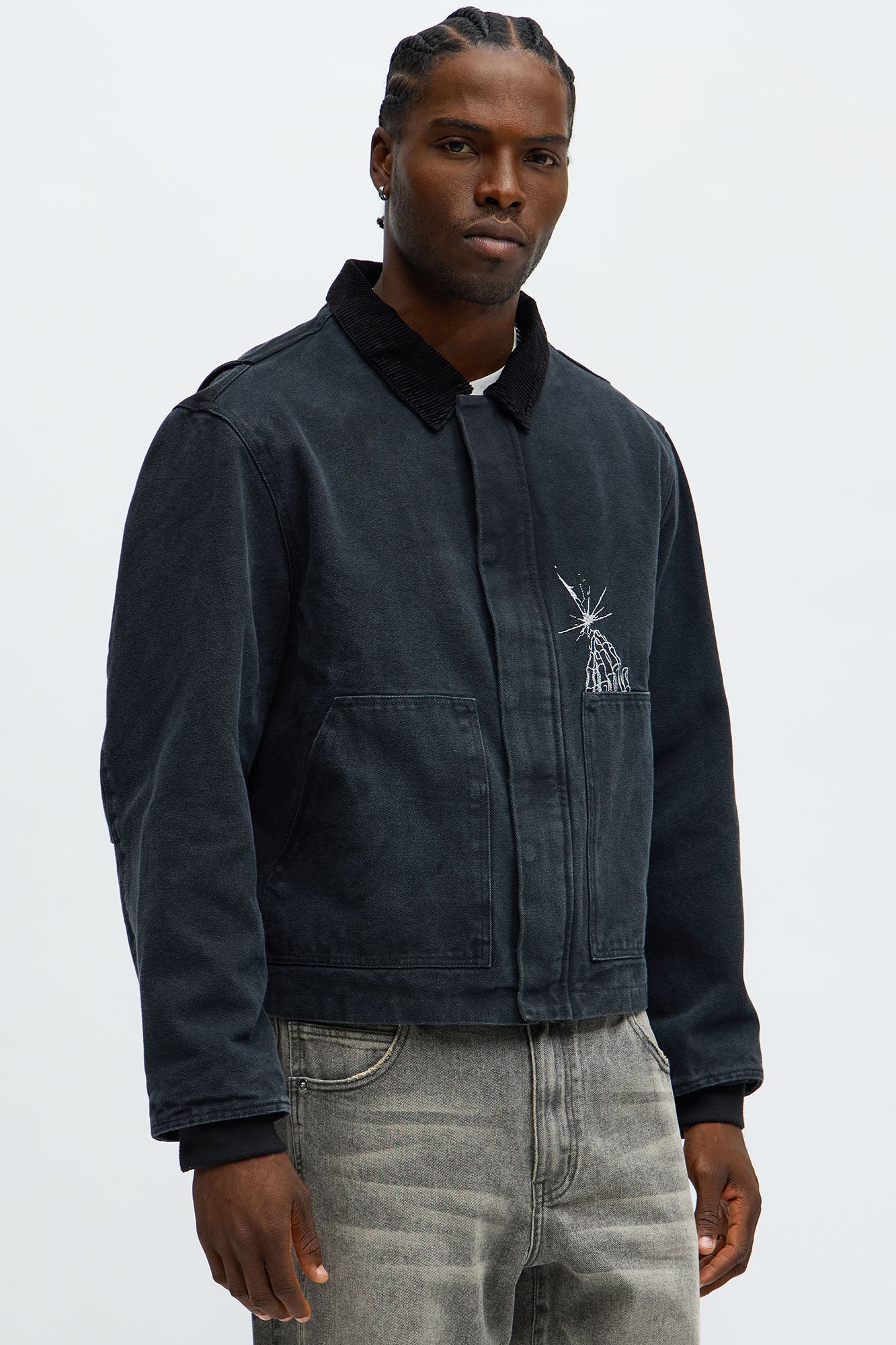 Cropped Higher Power Canvas Zip Jacket - Black