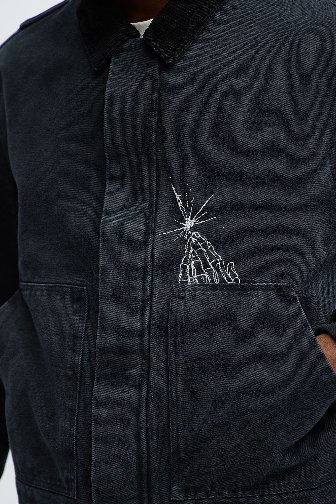 Cropped Higher Power Canvas Zip Jacket - Black