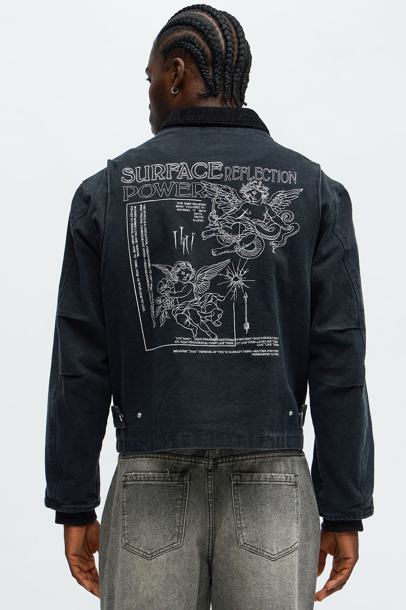 Cropped Higher Power Canvas Zip Jacket - Black