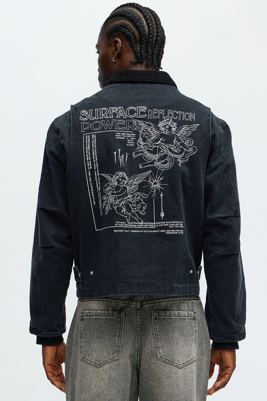 Cropped Higher Power Canvas Zip Jacket - Black