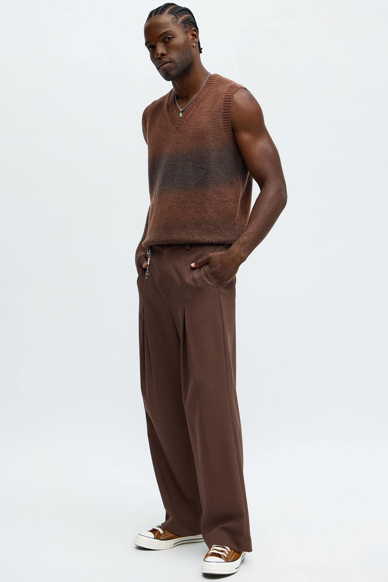 Mohair Like Sweater Vest - Brown/combo