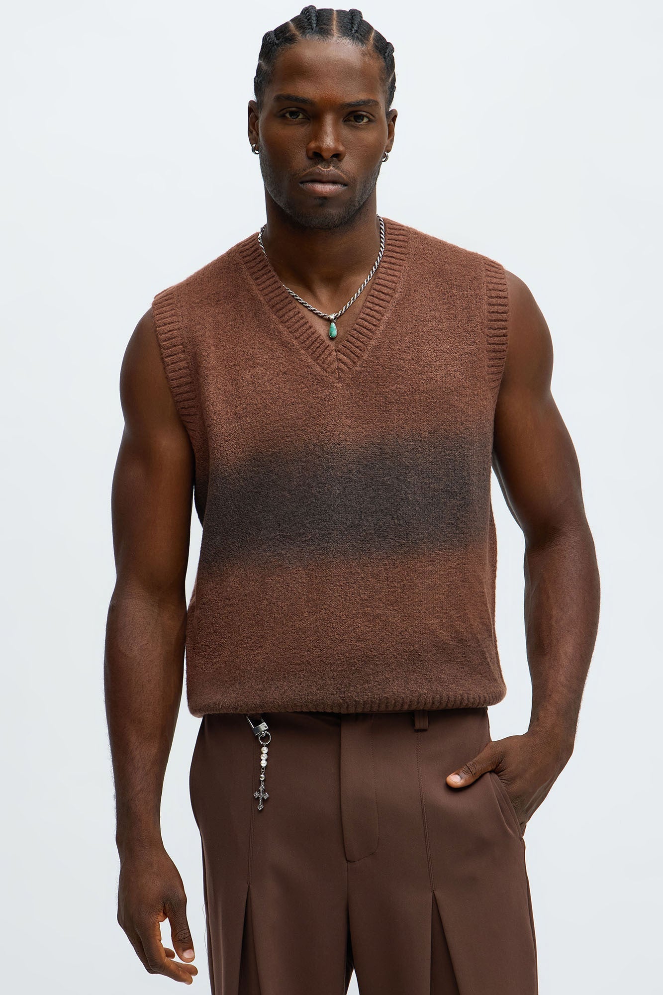 Mohair Like Sweater Vest - Brown/combo