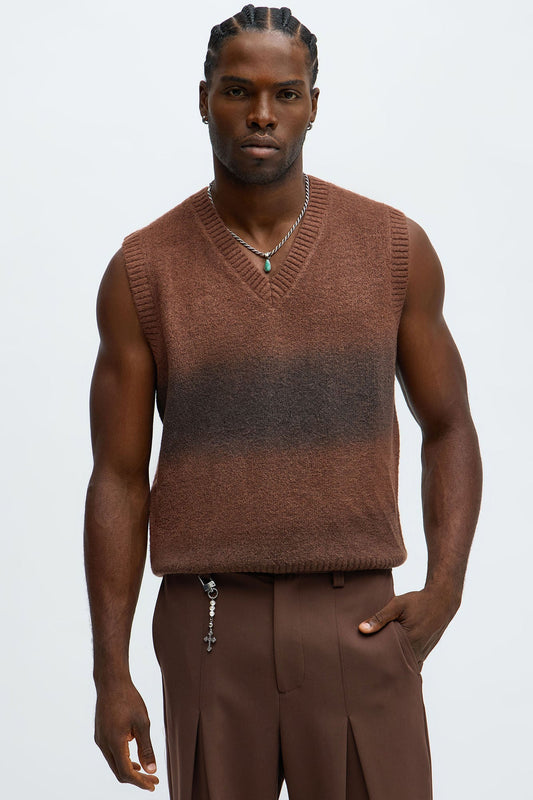 Mohair Like Sweater Vest - Brown/combo