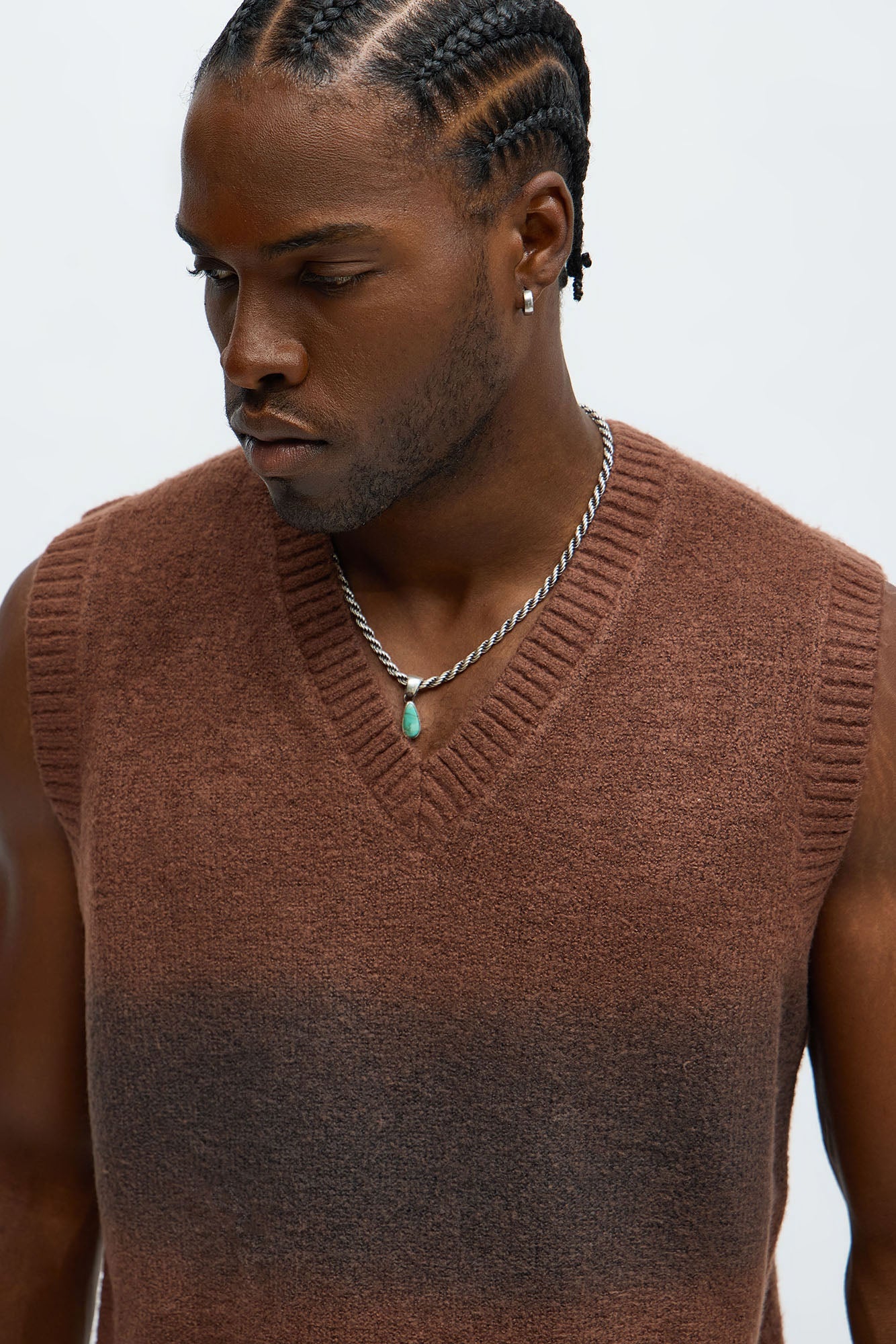 Mohair Like Sweater Vest - Brown/combo