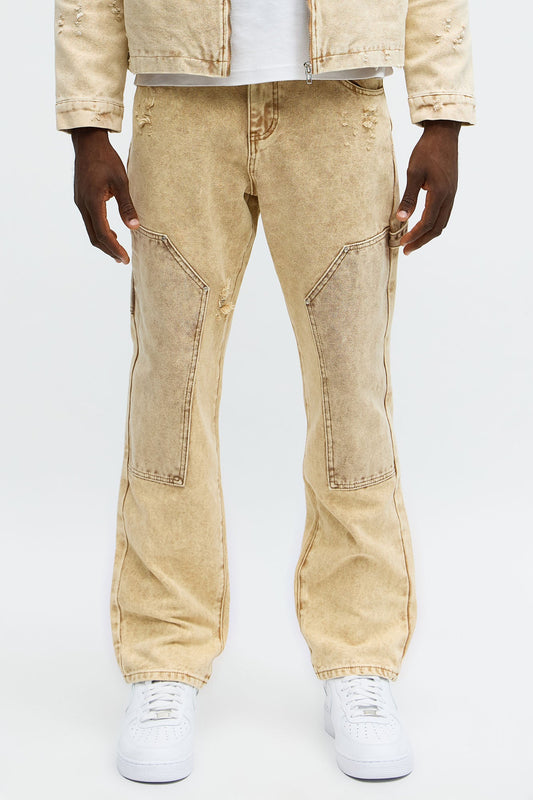 Straight Distressed Carpenter Jean - Tan
