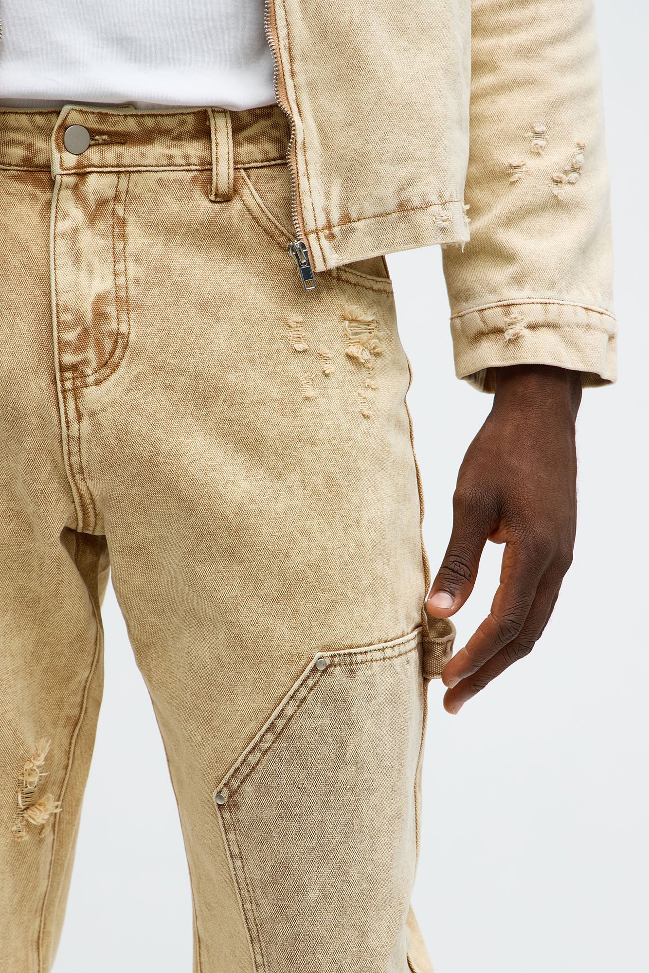 Straight Distressed Carpenter Jean - Tan