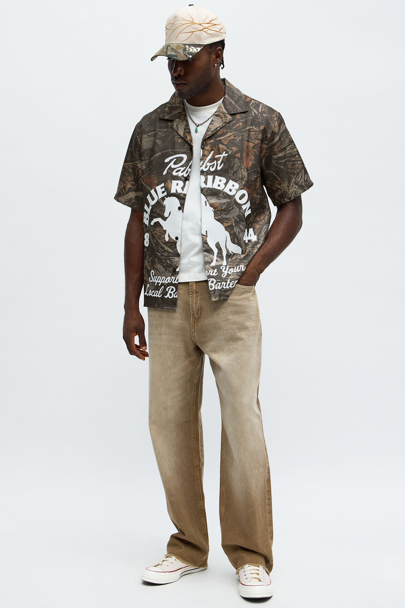 Pabst Blue Ribbon Button Up Shirt - Camouflage