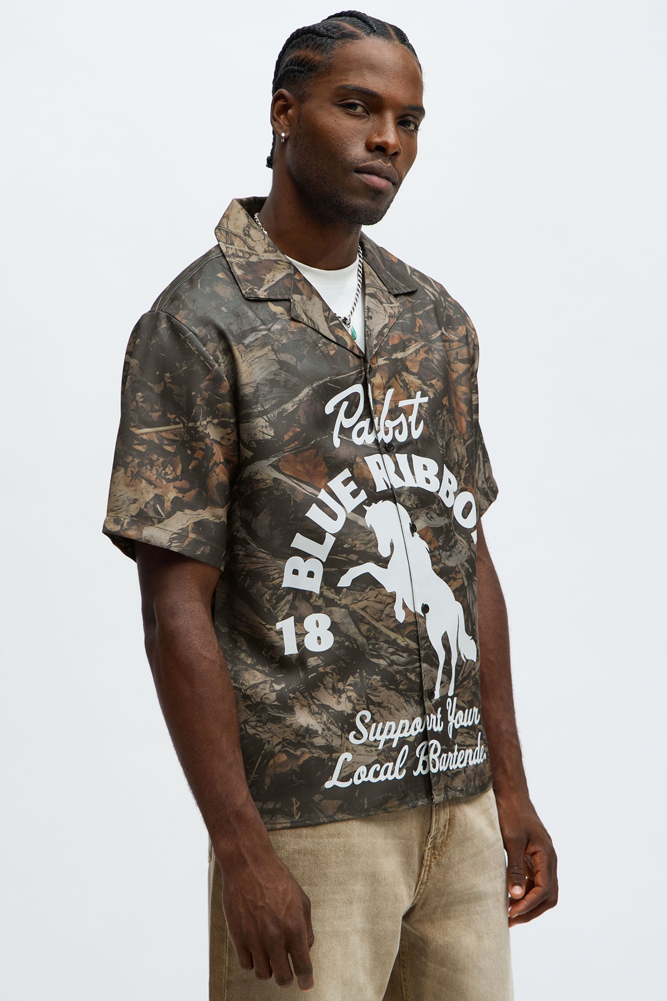 Pabst Blue Ribbon Button Up Shirt - Camouflage
