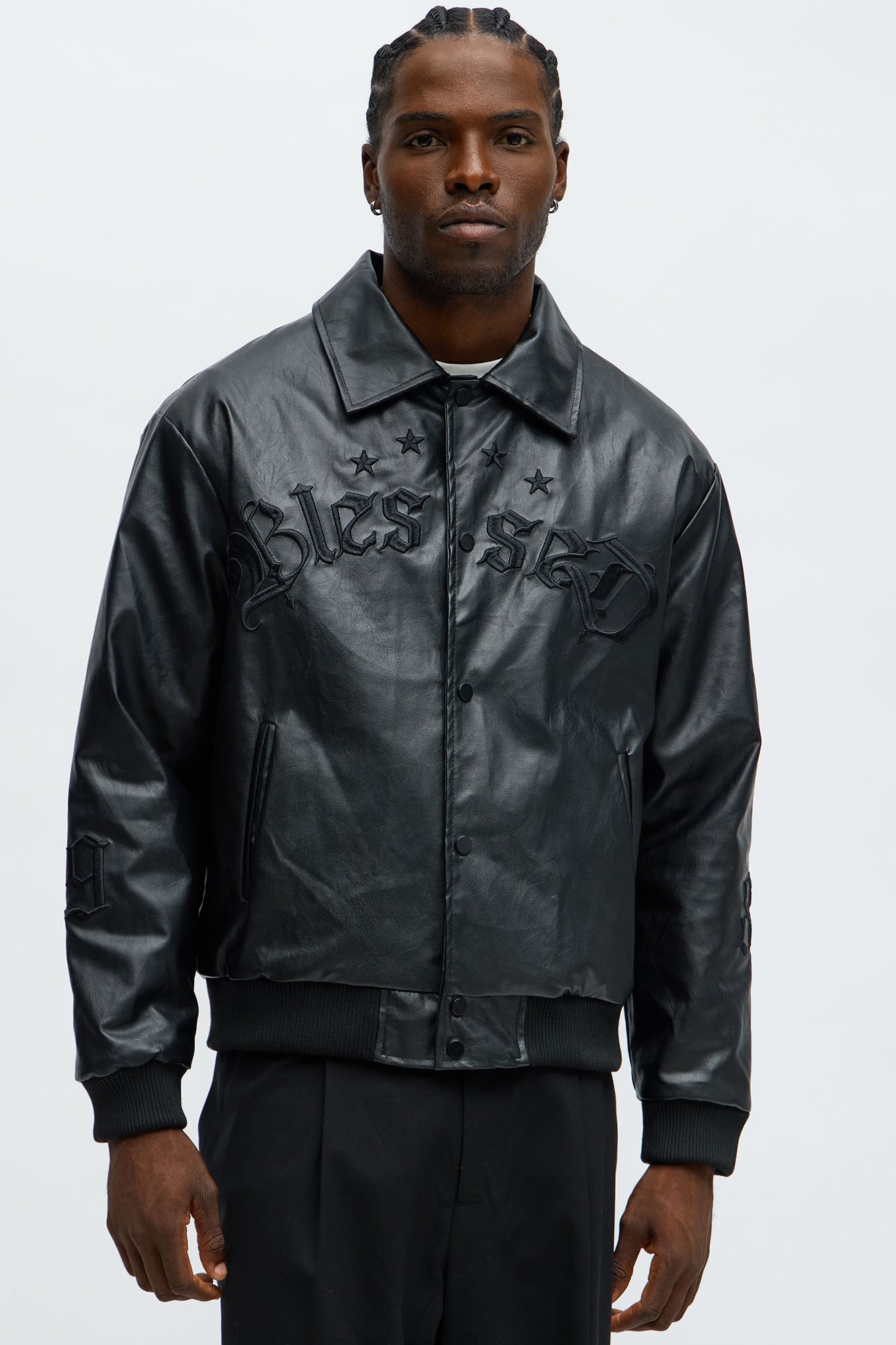 Relaxed Blessed Embroidered Coach Jacket - Black